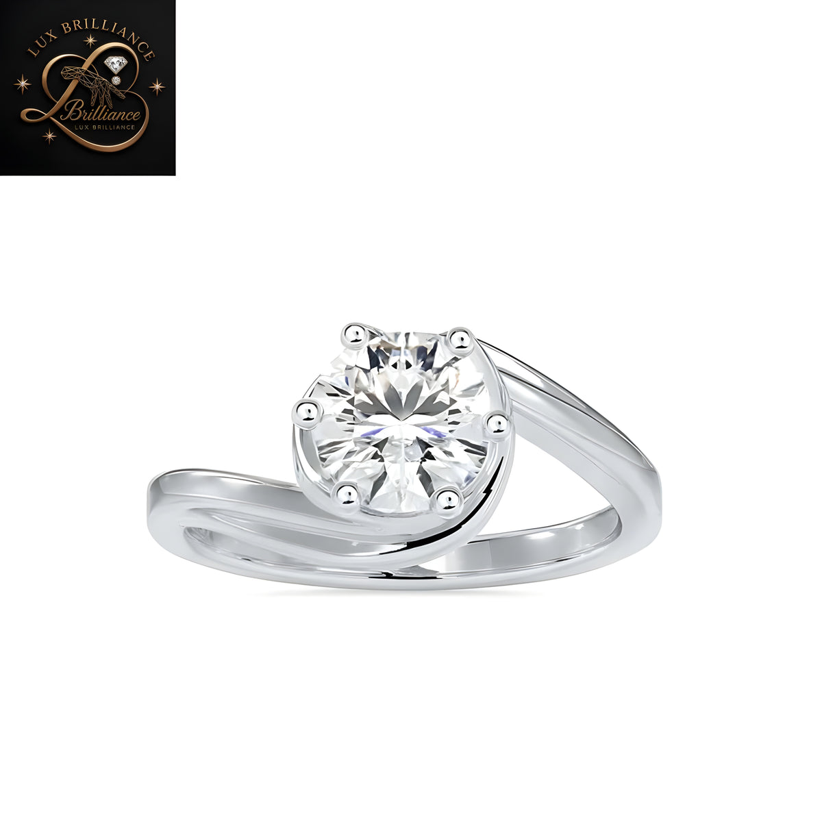 Round Cut Diamond Bypass Swirl Solitaire Engagement Ring |18K Rose Gold promise ring for ring
