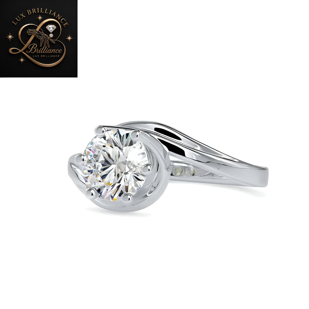 Round Cut Diamond Bypass Swirl Solitaire Engagement Ring |18K Rose Gold promise ring for ring