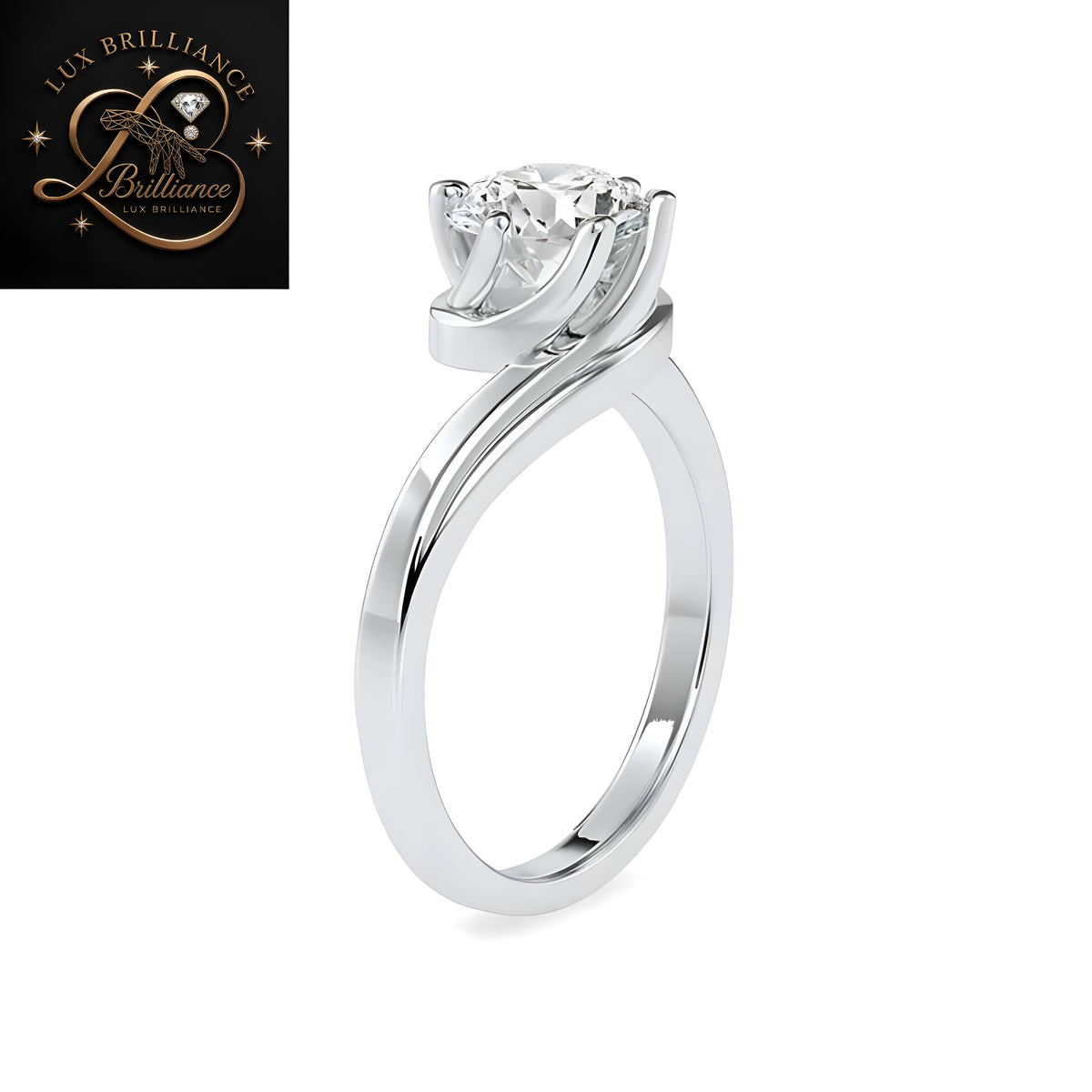 Round Cut Diamond Bypass Swirl Solitaire Engagement Ring |18K Rose Gold promise ring for ring
