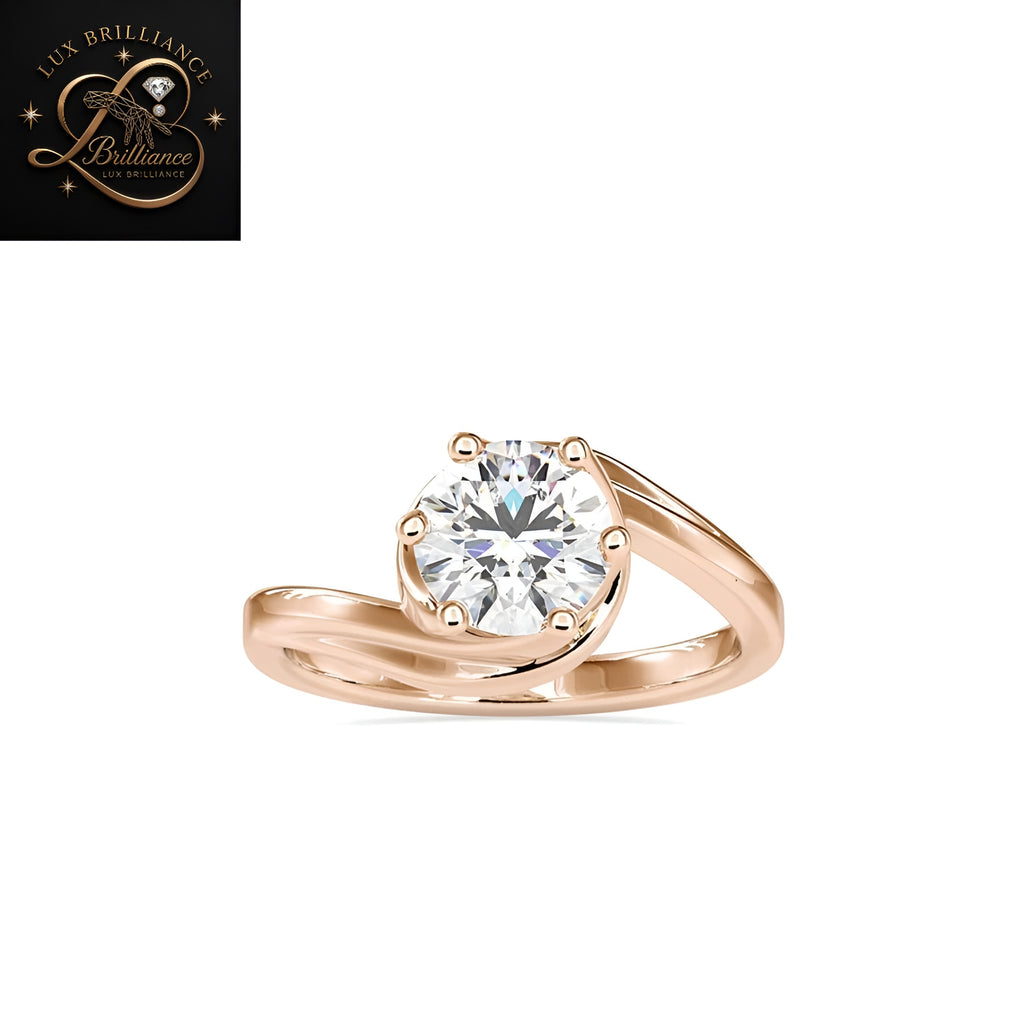 Round Cut Diamond Bypass Swirl Solitaire Engagement Ring |18K Rose Gold promise ring for ring