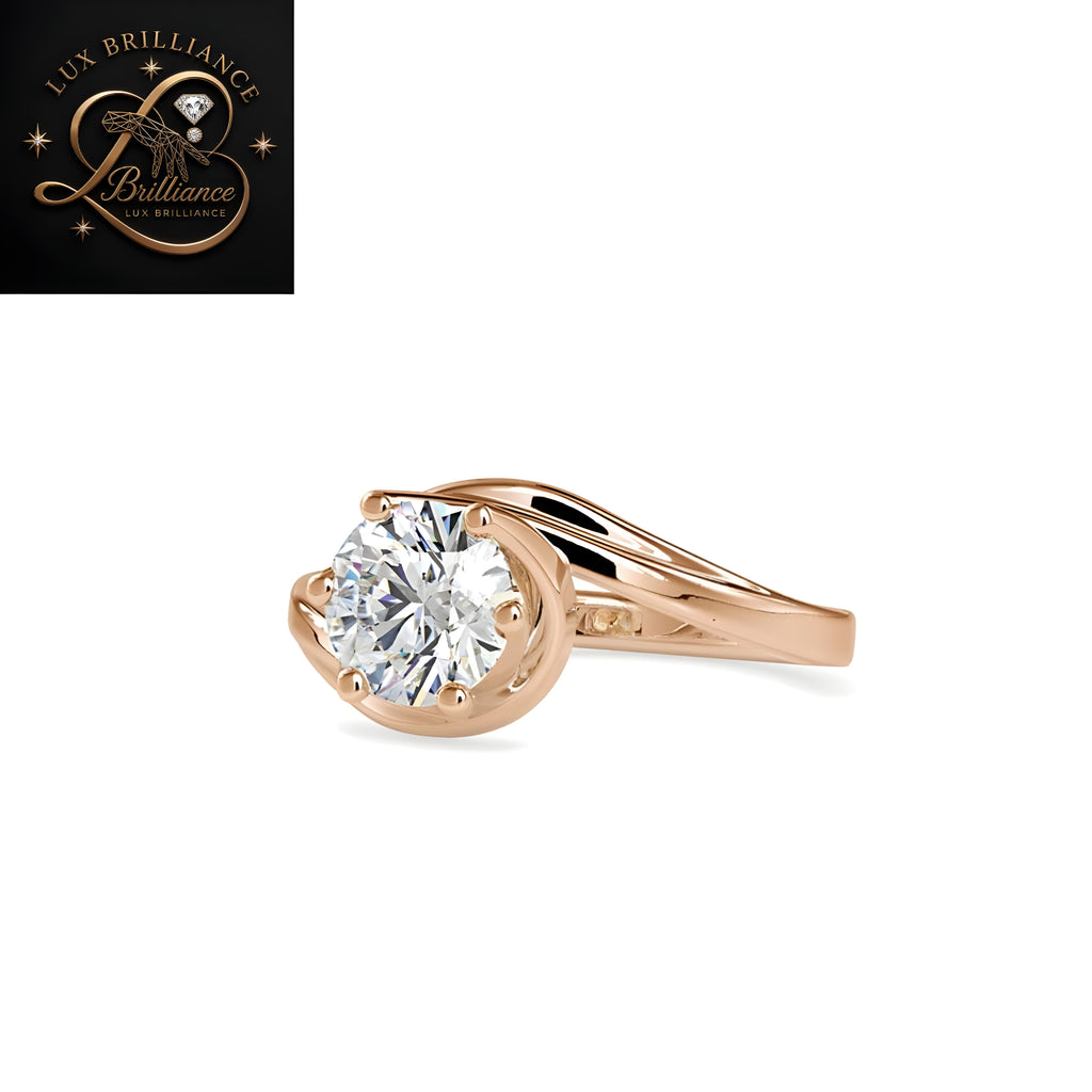 Round Cut Diamond Bypass Swirl Solitaire Engagement Ring |18K Rose Gold promise ring for ring