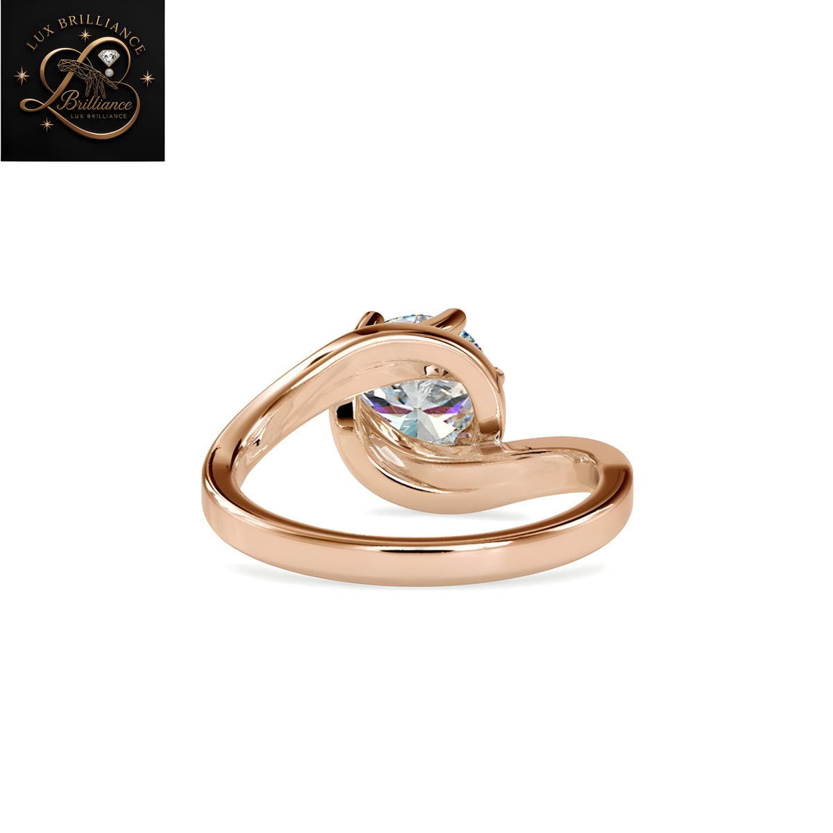 Round Cut Diamond Bypass Swirl Solitaire Engagement Ring |18K Rose Gold promise ring for ring