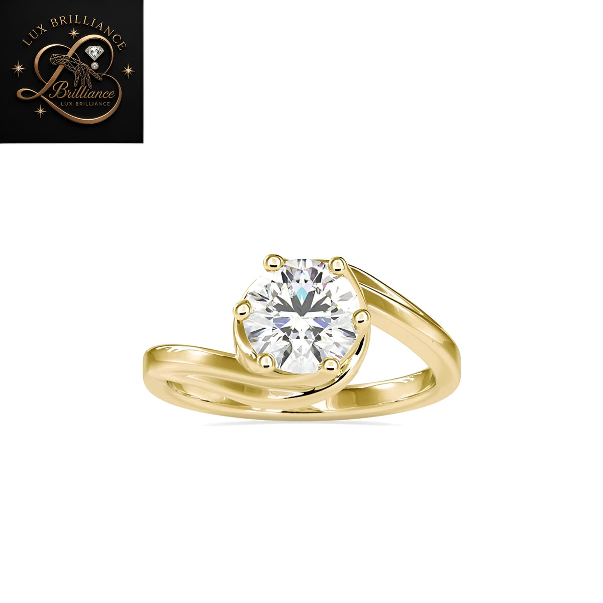 Round Cut Diamond Bypass Swirl Solitaire Engagement Ring |18K Rose Gold promise ring for ring