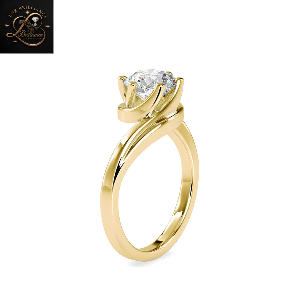 Round Cut Diamond Bypass Swirl Solitaire Engagement Ring |18K Rose Gold promise ring for ring
