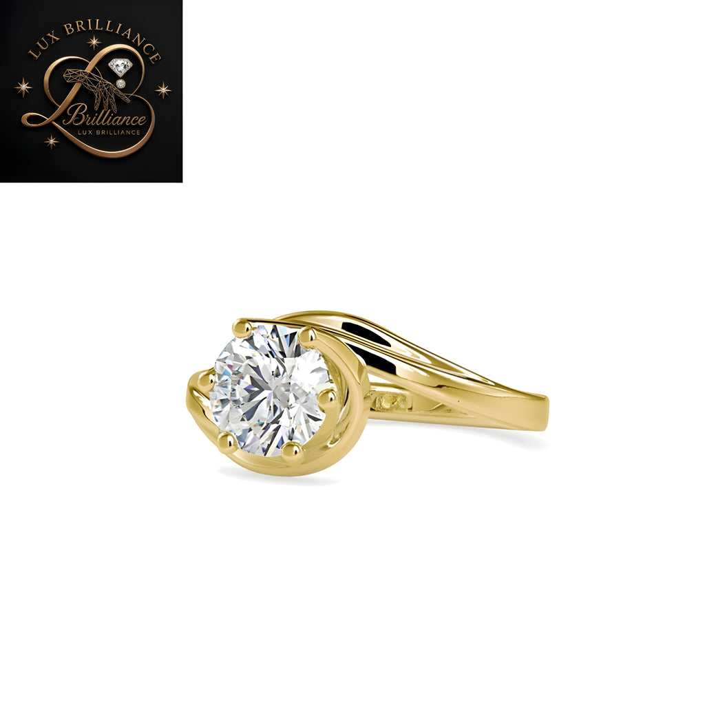 Round Cut Diamond Bypass Swirl Solitaire Engagement Ring |18K Rose Gold promise ring for ring