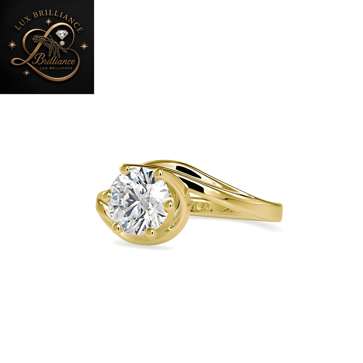 Round Cut Diamond Bypass Swirl Solitaire Engagement Ring |18K Rose Gold promise ring for ring