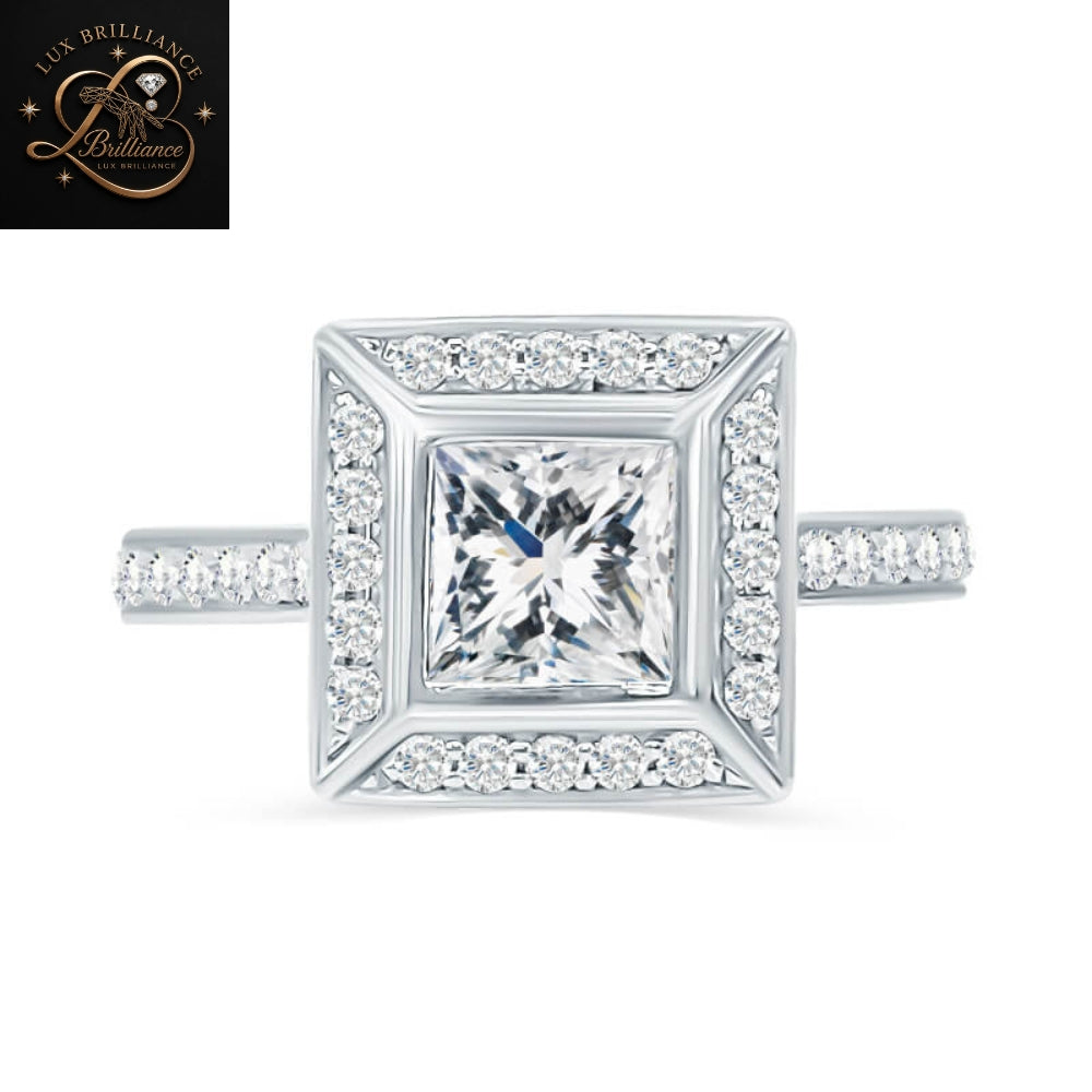Princess Cut Diamond Halo Engagement Ring | Vintage Inspired Wedding Ring | Gift For Her