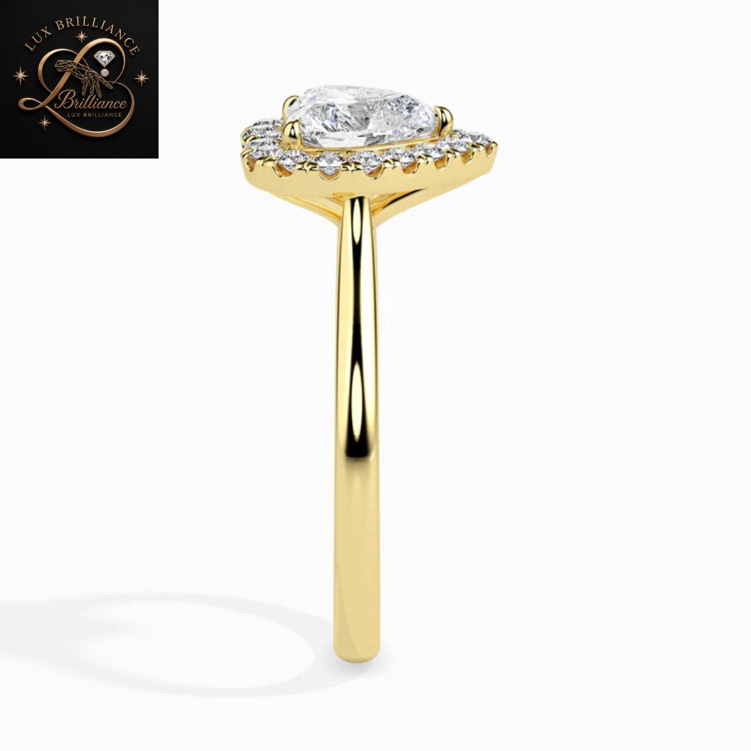 Heart Cut Diamond Halo Wedding Ring | 18K  Yellow Gold | Promise Ring| gift for her
