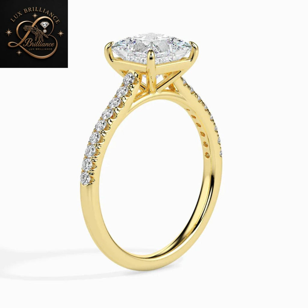 Princess Cut Diamond Pavé Engagement Ring | 18K Rose Gold wedding ring for her
