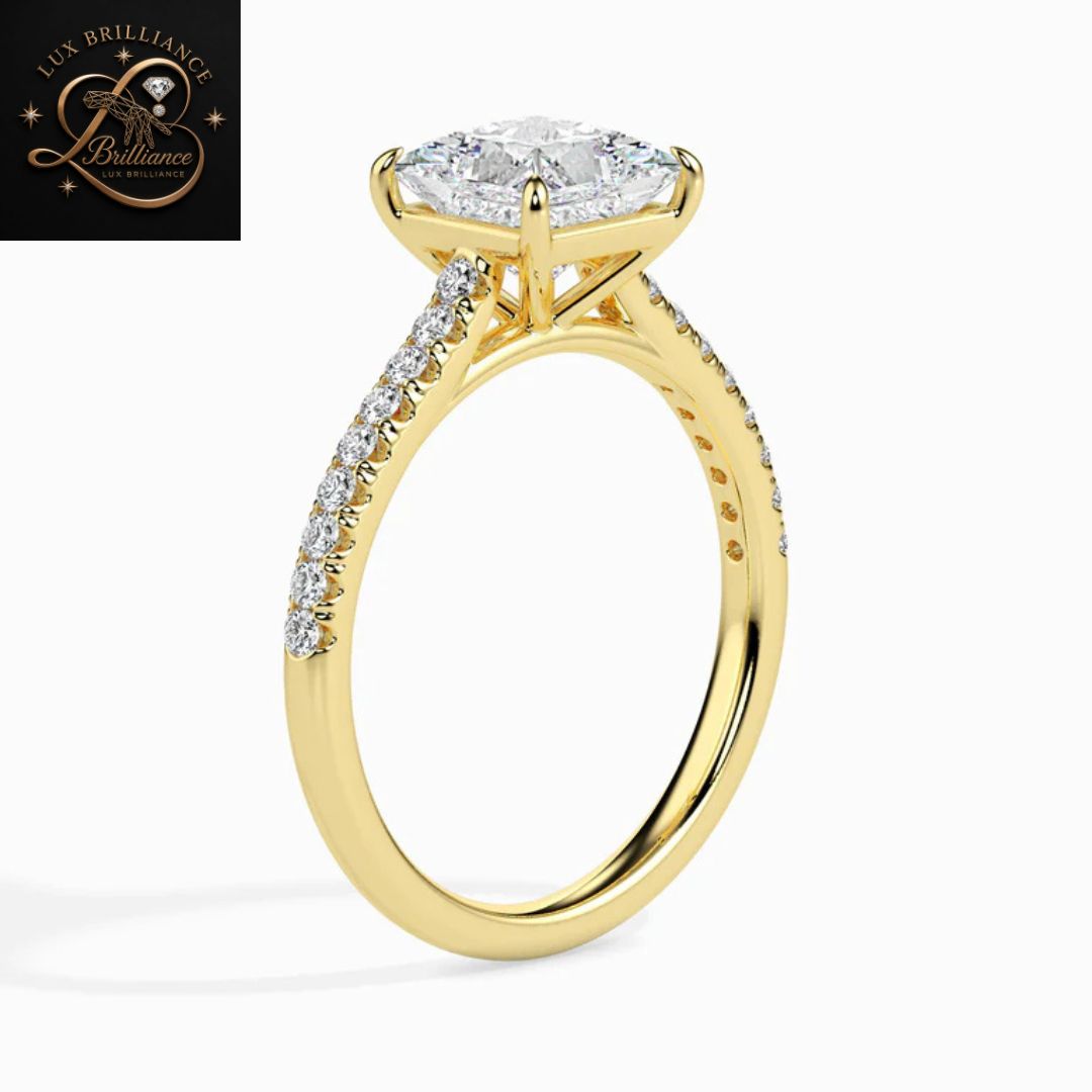 Princess Cut Diamond Pavé Engagement Ring | 18K Rose Gold wedding ring for her