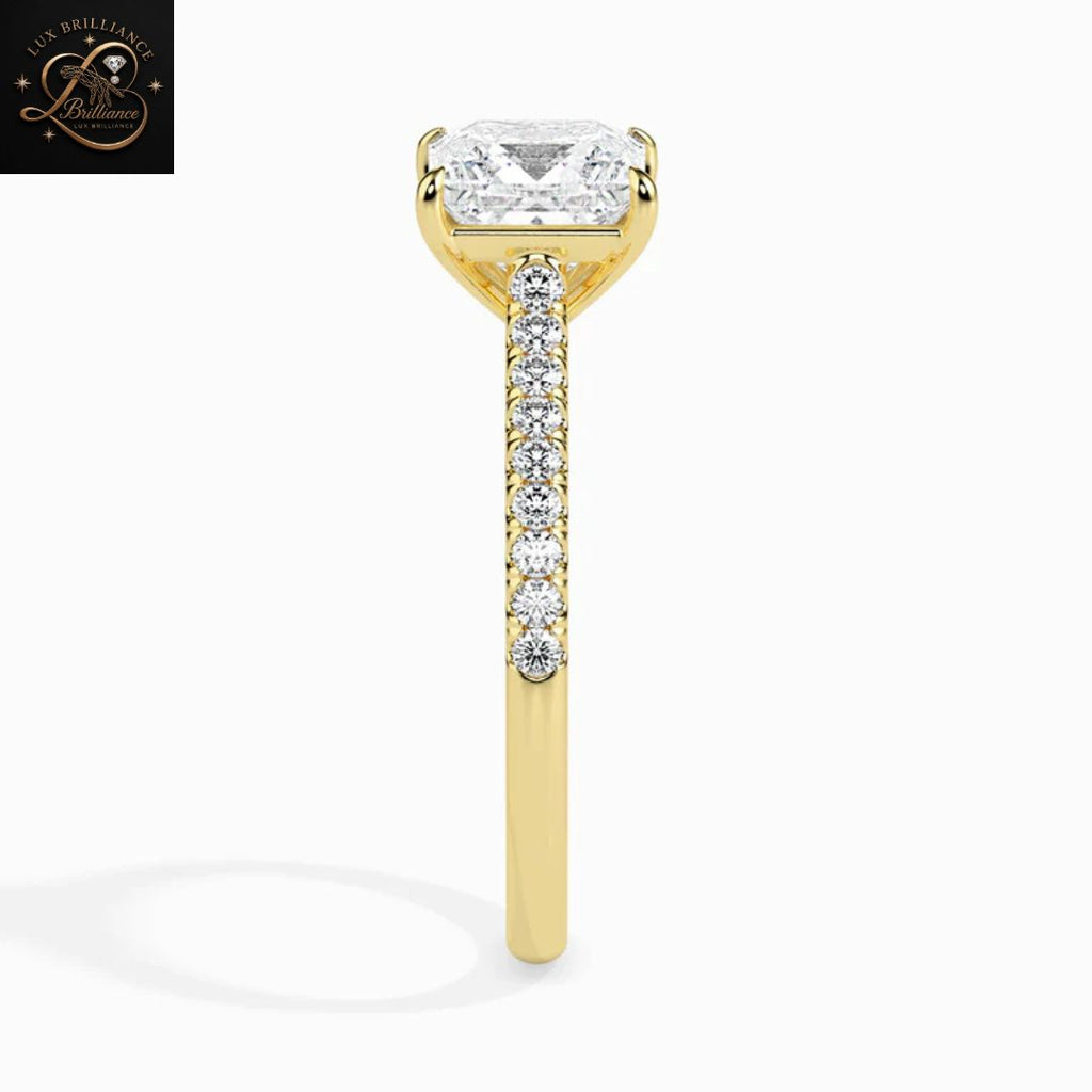 Princess Cut Diamond Pavé Engagement Ring | 18K Rose Gold wedding ring for her