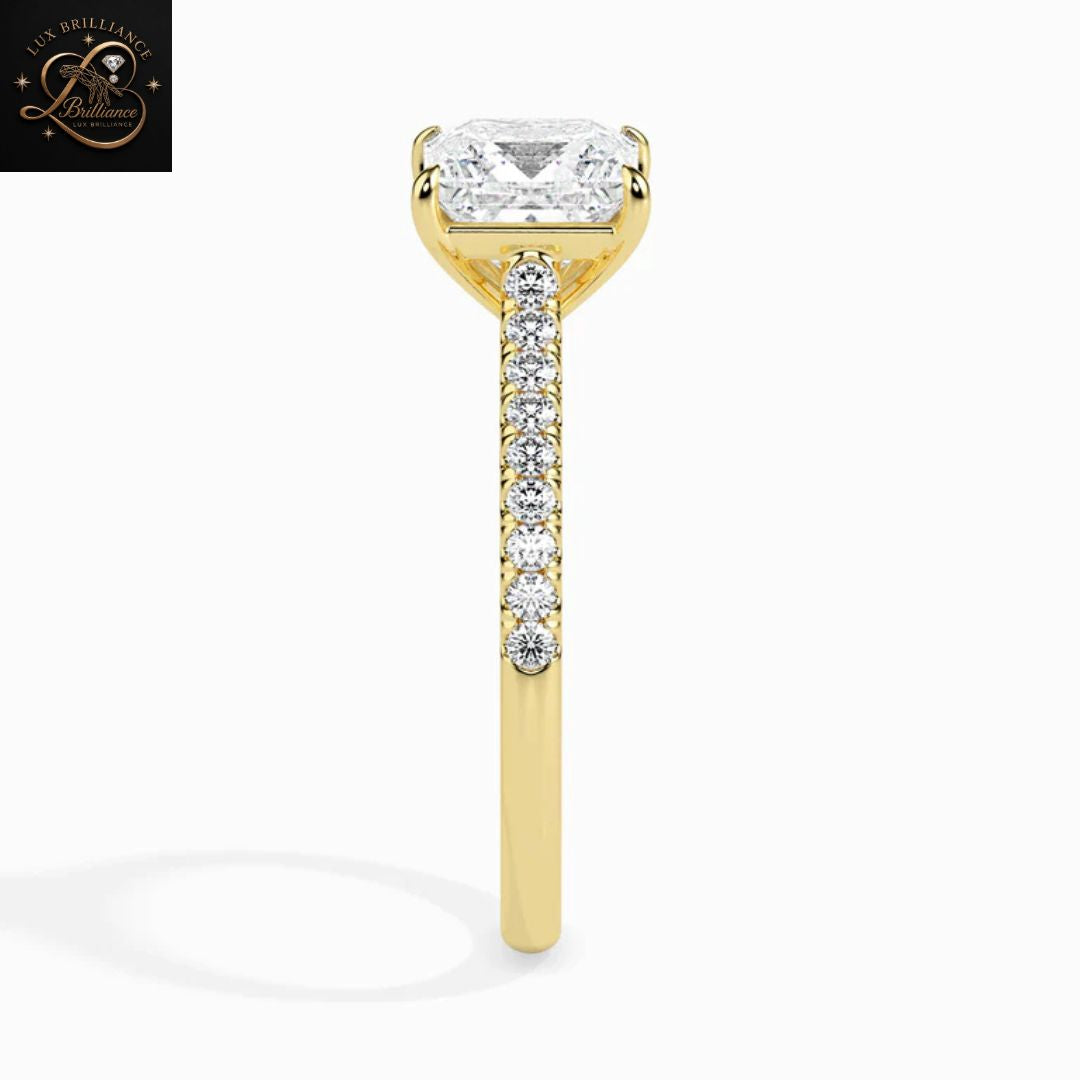 Princess Cut Diamond Pavé Engagement Ring | 18K Rose Gold wedding ring for her
