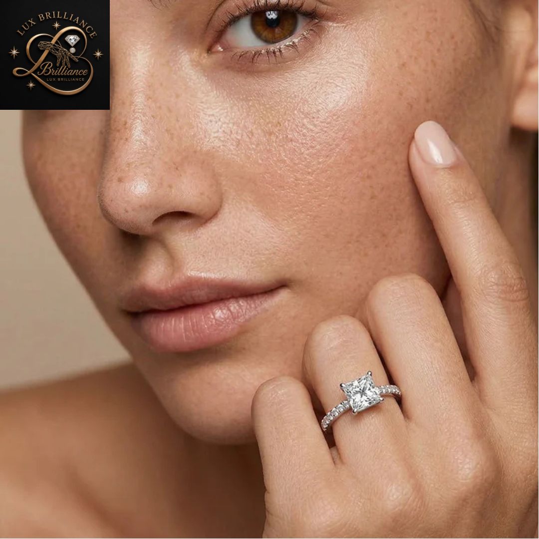 Princess Cut Diamond Pavé Engagement Ring | 18K Rose Gold wedding ring for her