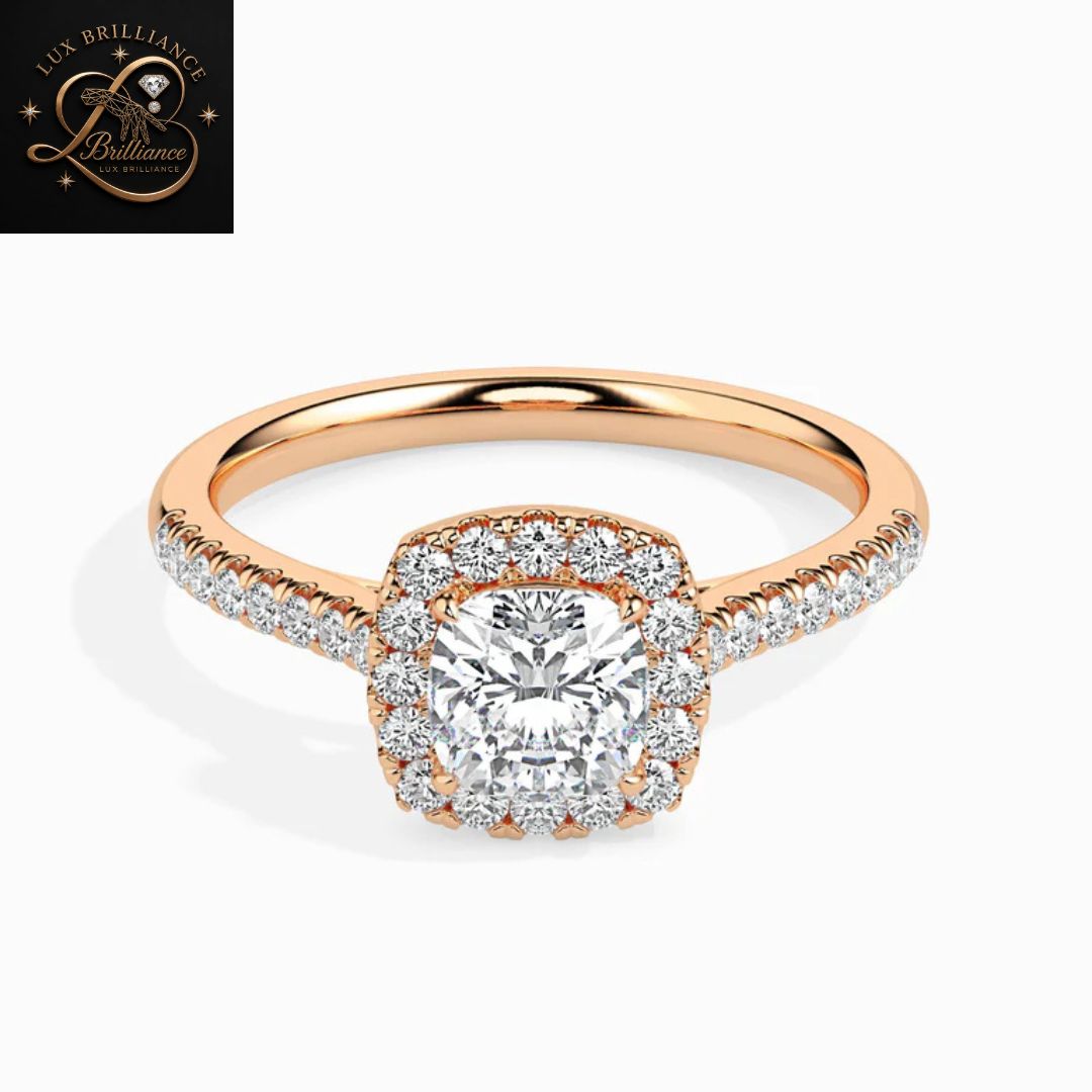 Cushion Cut Diamond Halo Engagement Ring | 18K  Yellow Gold Promise Ring | Gift For Her