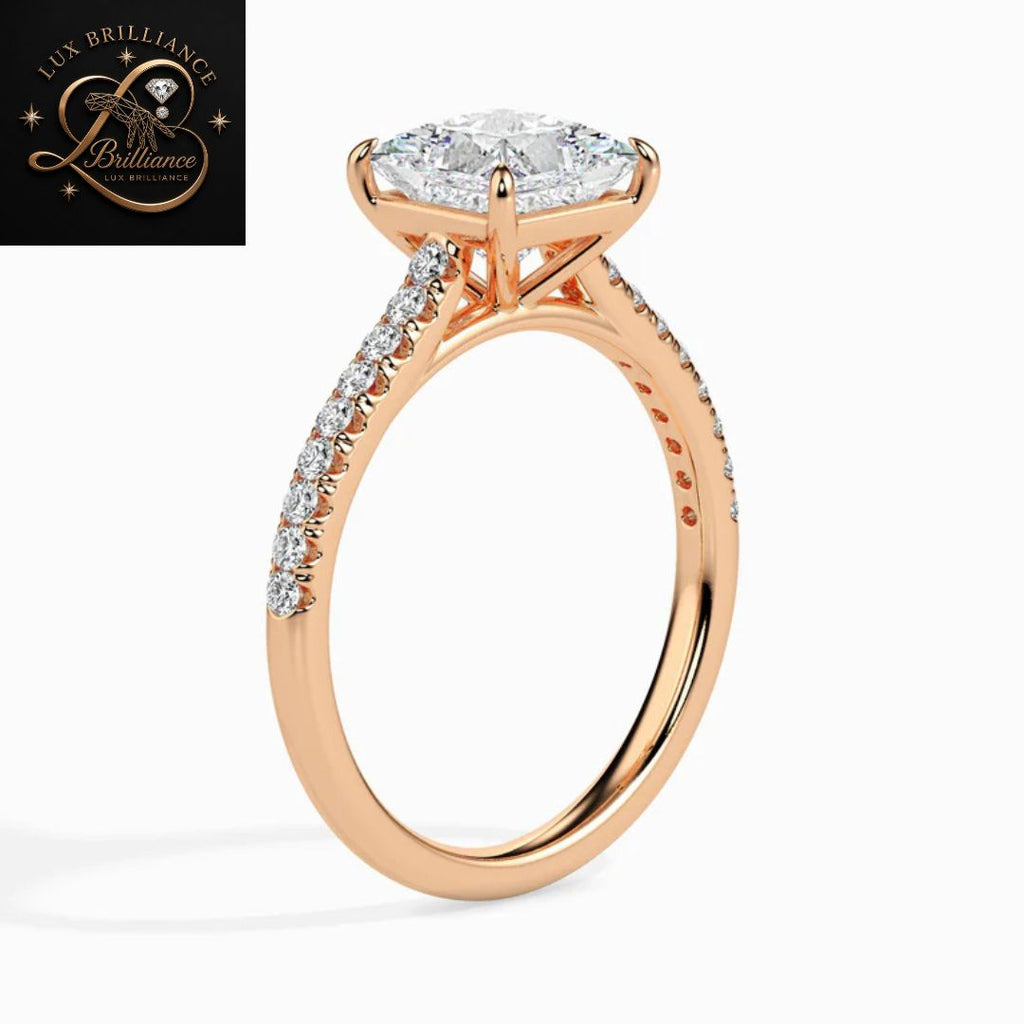 Princess Cut Diamond Pavé Engagement Ring | 18K Rose Gold wedding ring for her
