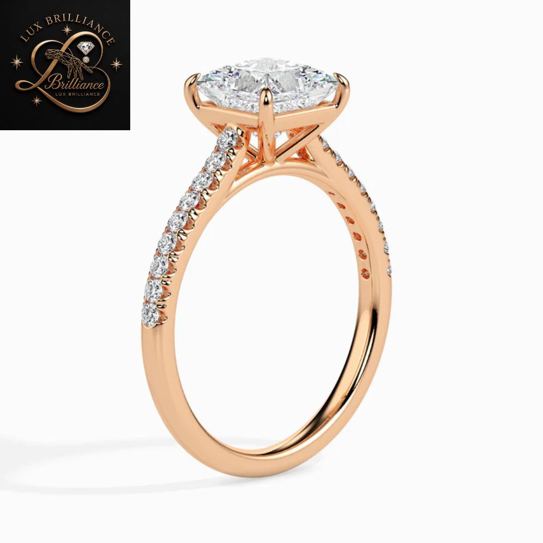 Princess Cut Diamond Pavé Engagement Ring | 18K Rose Gold wedding ring for her