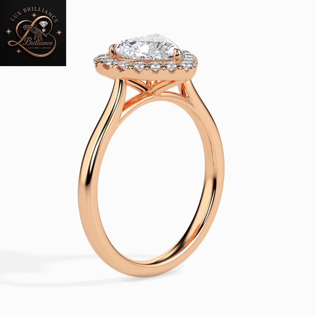 Heart Cut Diamond Halo Wedding Ring | 18K  Yellow Gold | Promise Ring| gift for her
