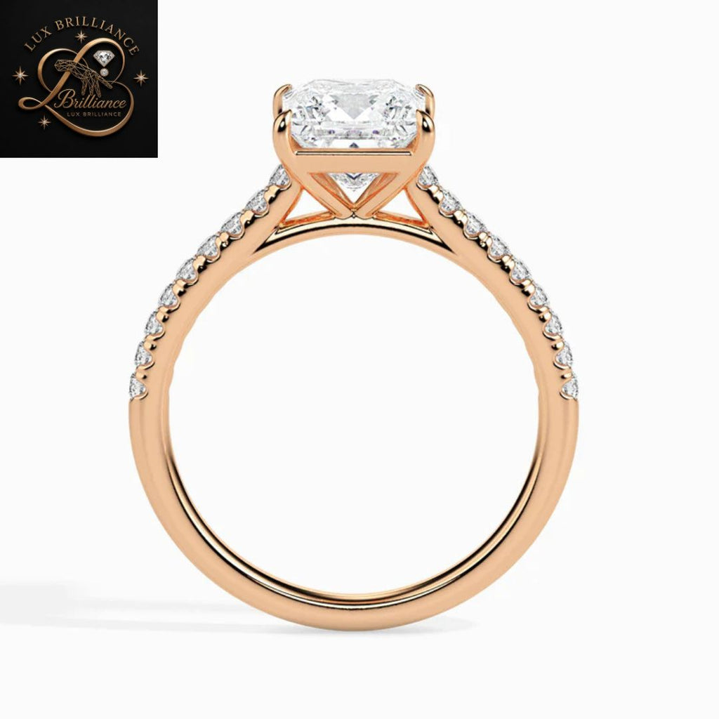 Princess Cut Diamond Pavé Engagement Ring | 18K Rose Gold wedding ring for her