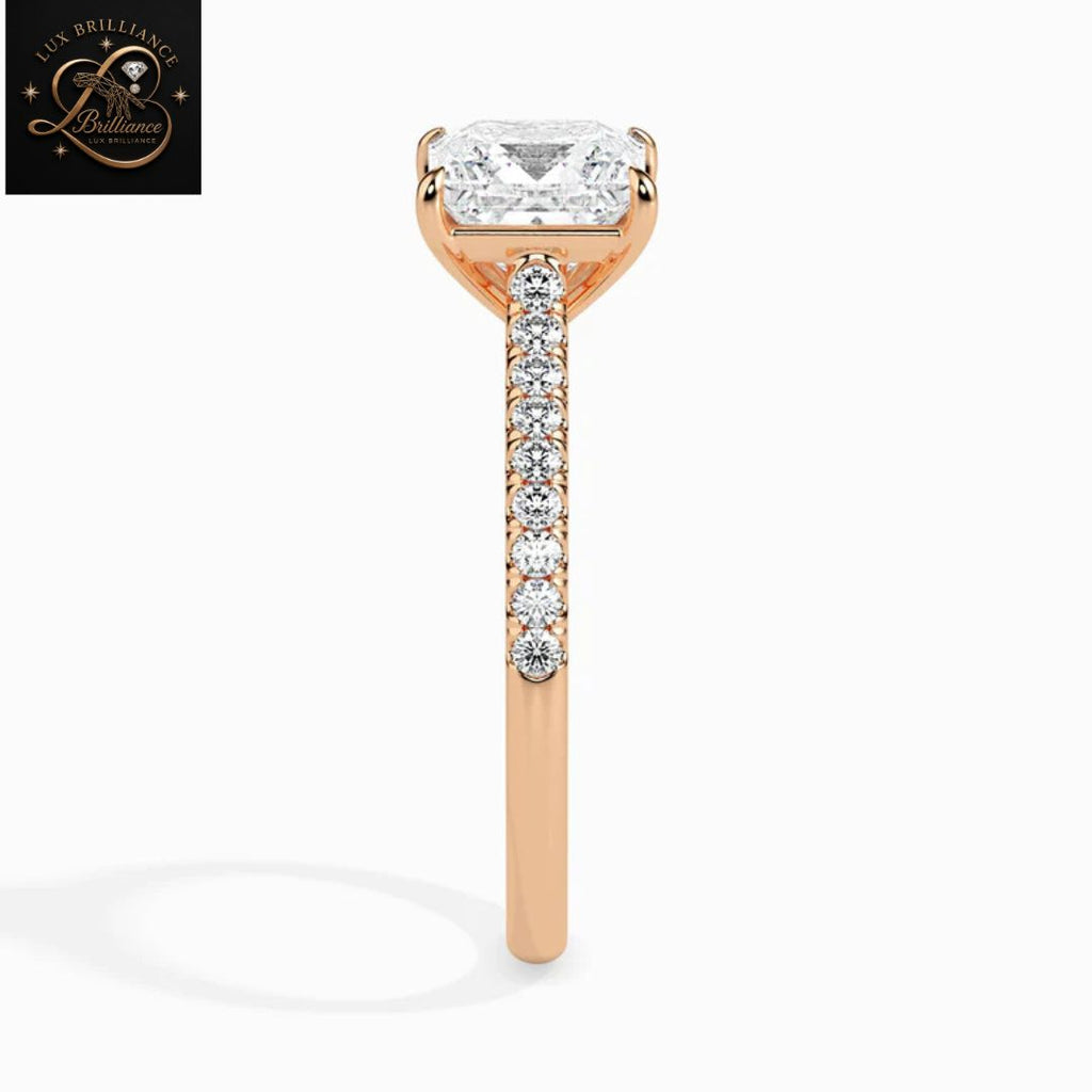 Princess Cut Diamond Pavé Engagement Ring | 18K Rose Gold wedding ring for her