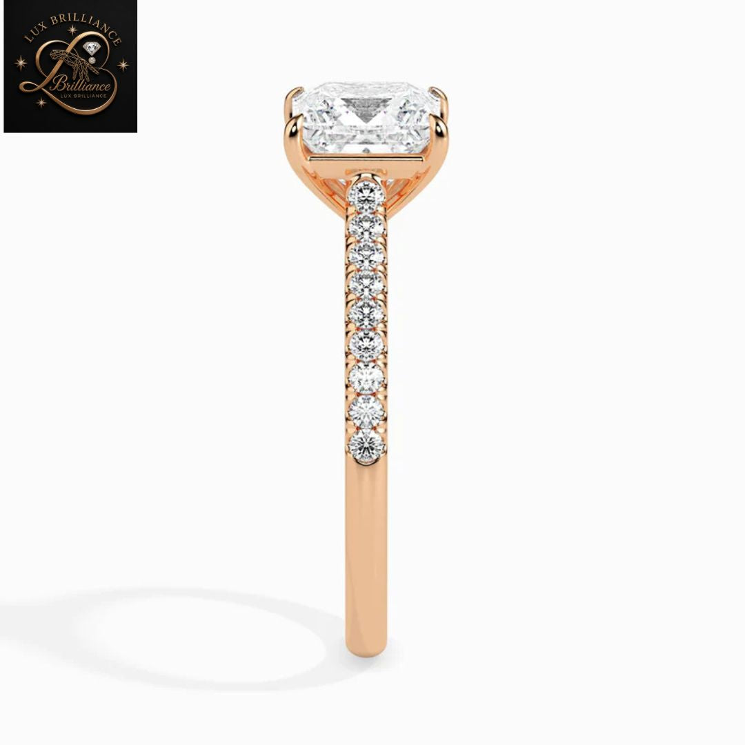 Princess Cut Diamond Pavé Engagement Ring | 18K Rose Gold wedding ring for her