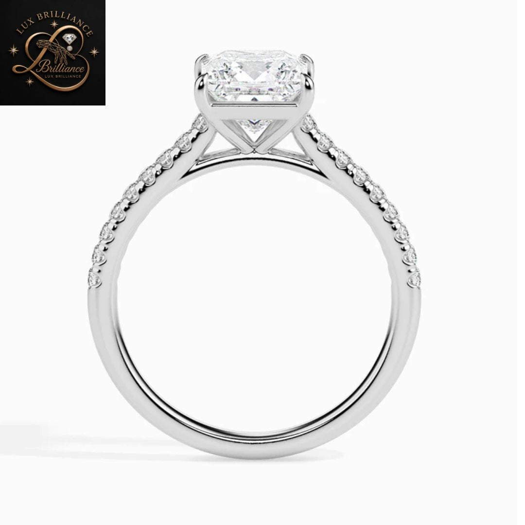 Princess Cut Diamond Pavé Engagement Ring | 18K Rose Gold wedding ring for her