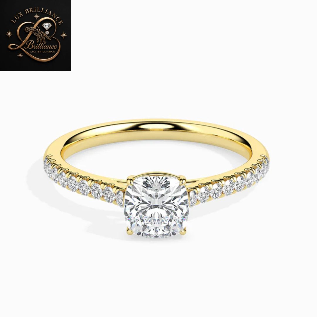 Cushion Cut Diamond Bridal Ring | 18K  Yellow Gold Promise Ring | Gift For Her