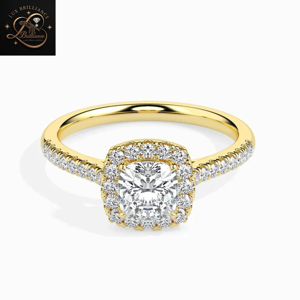 Cushion Cut Diamond Halo Engagement Ring | 18K  Yellow Gold Promise Ring | Gift For Her