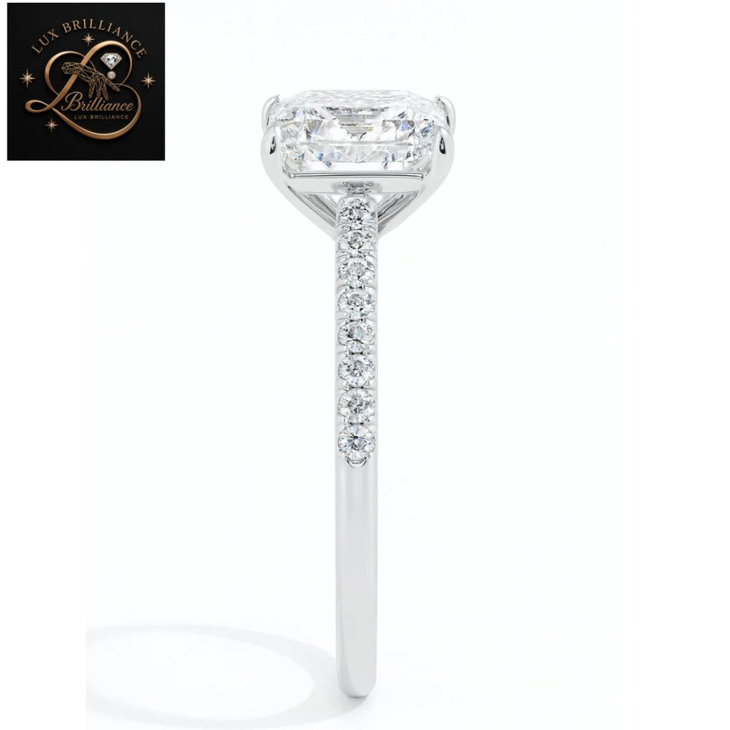 Princess Cut Diamond Pavé Engagement Ring | 18K Rose Gold wedding ring for her