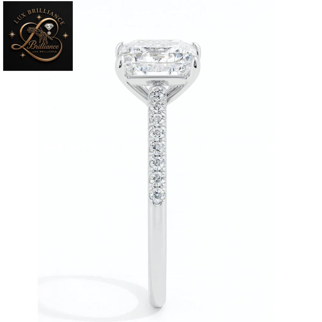 Princess Cut Diamond Pavé Engagement Ring | 18K Rose Gold wedding ring for her