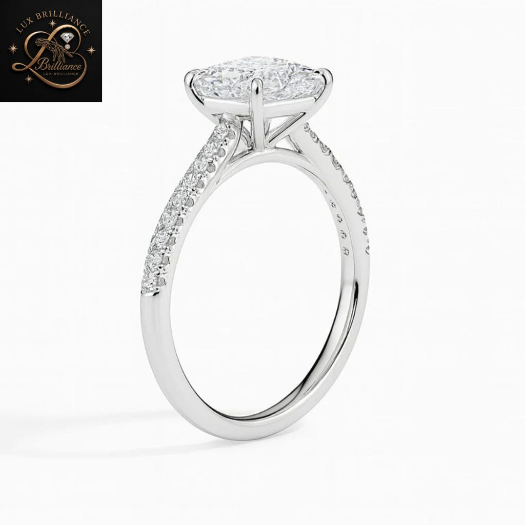 Princess Cut Diamond Pavé Engagement Ring | 18K Rose Gold wedding ring for her
