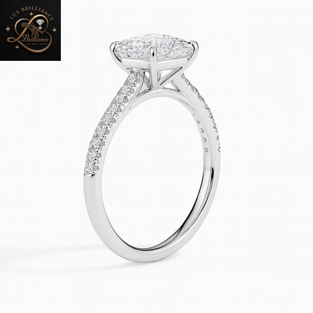 Princess Cut Diamond Pavé Engagement Ring | 18K Rose Gold wedding ring for her