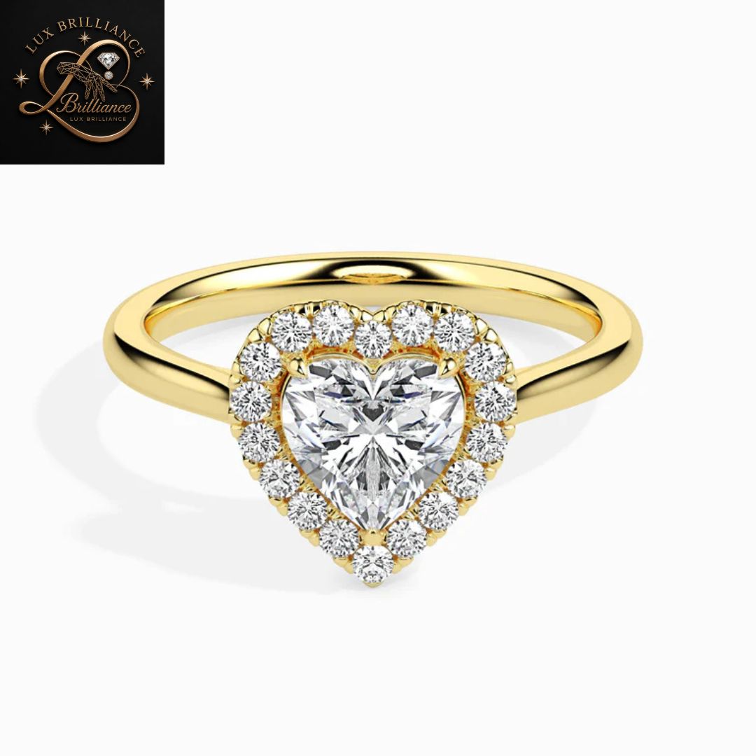 Heart Cut Diamond Halo Wedding Ring | 18K  Yellow Gold | Promise Ring| gift for her
