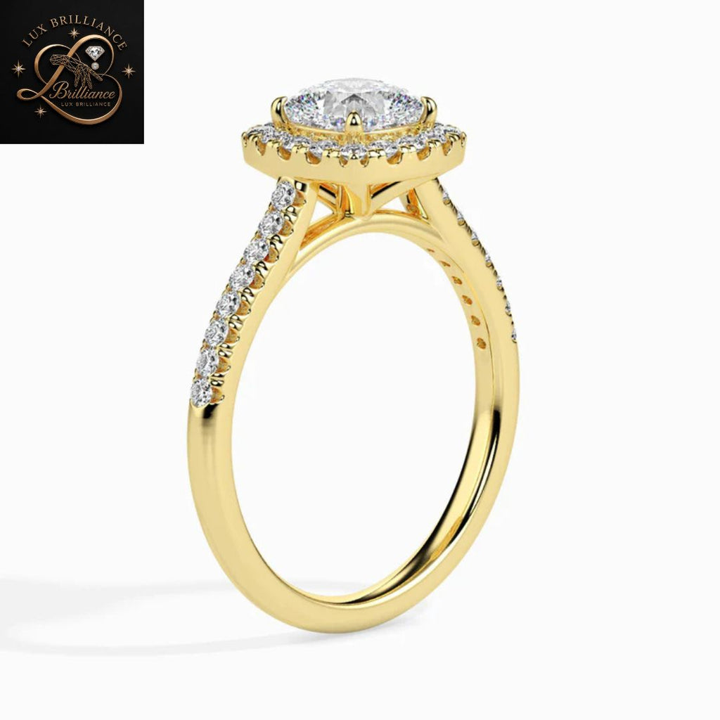 Cushion Cut Diamond Halo Engagement Ring | 18K  Yellow Gold Promise Ring | Gift For Her