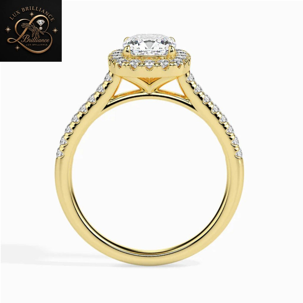 Cushion Cut Diamond Halo Engagement Ring | 18K  Yellow Gold Promise Ring | Gift For Her