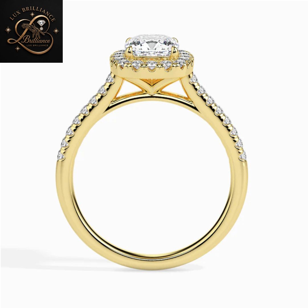 Cushion Cut Diamond Halo Engagement Ring | 18K  Yellow Gold Promise Ring | Gift For Her