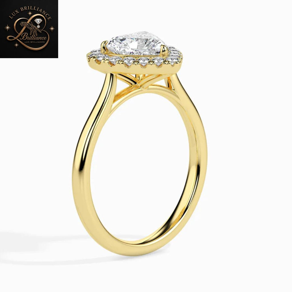 Heart Cut Diamond Halo Wedding Ring | 18K  Yellow Gold | Promise Ring| gift for her