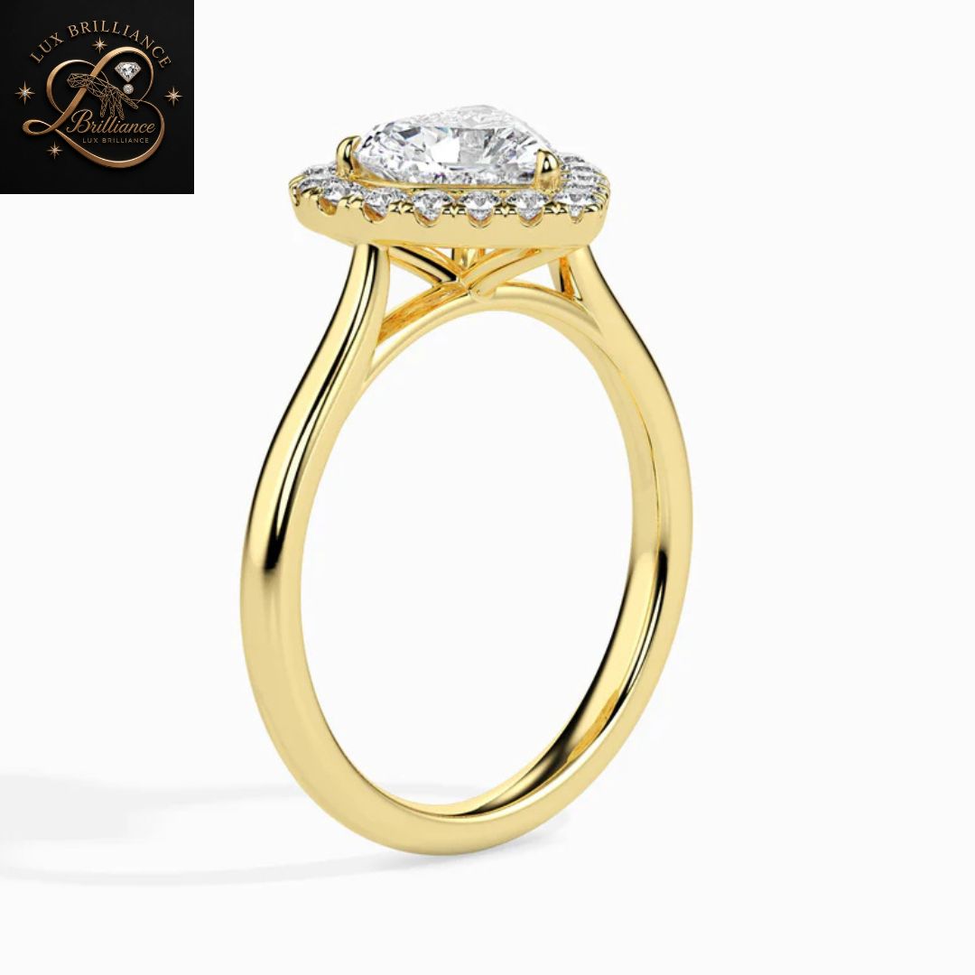 Heart Cut Diamond Halo Wedding Ring | 18K  Yellow Gold | Promise Ring| gift for her