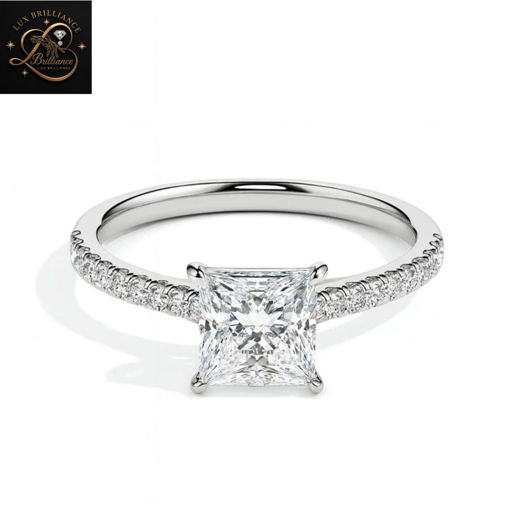 Princess Cut Diamond Pavé Engagement Ring | 18K Rose Gold wedding ring for her
