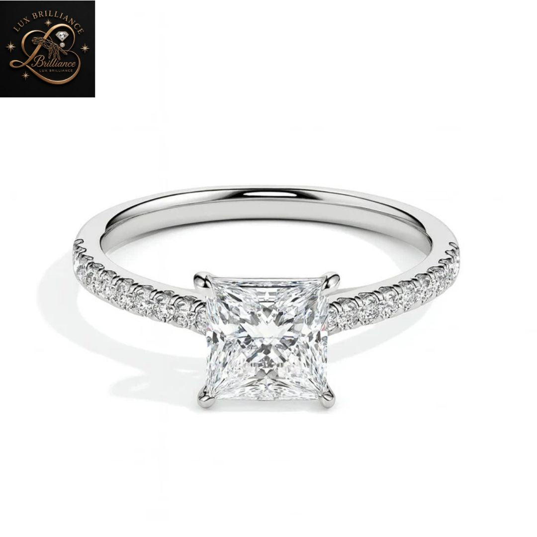 Princess Cut Diamond Pavé Engagement Ring | 18K Rose Gold wedding ring for her