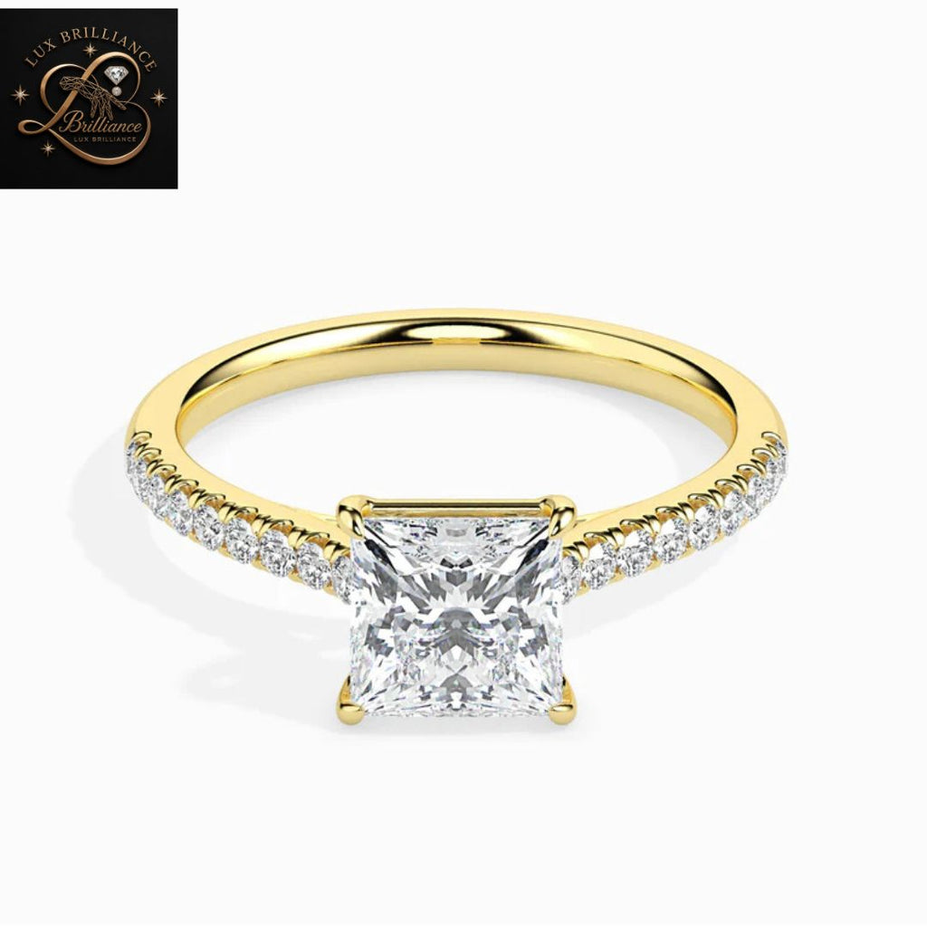 Princess Cut Diamond Pavé Engagement Ring | 18K Rose Gold wedding ring for her