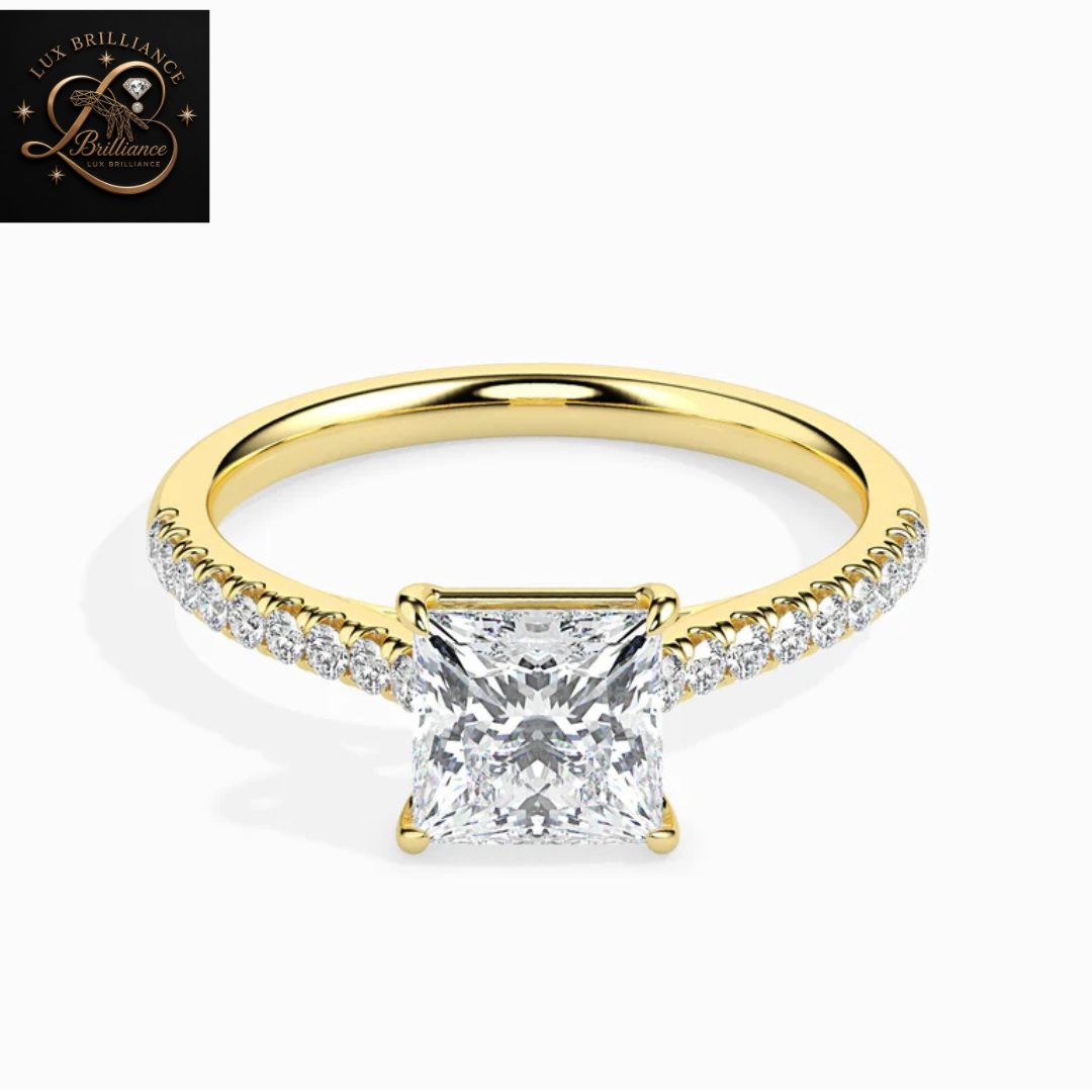 Princess Cut Diamond Pavé Engagement Ring | 18K Rose Gold wedding ring for her