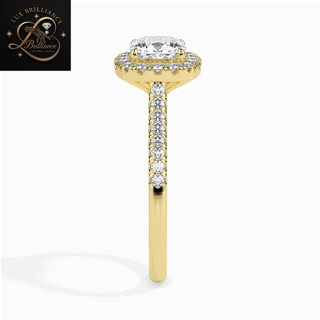 Cushion Cut Diamond Halo Engagement Ring | 18K  Yellow Gold Promise Ring | Gift For Her