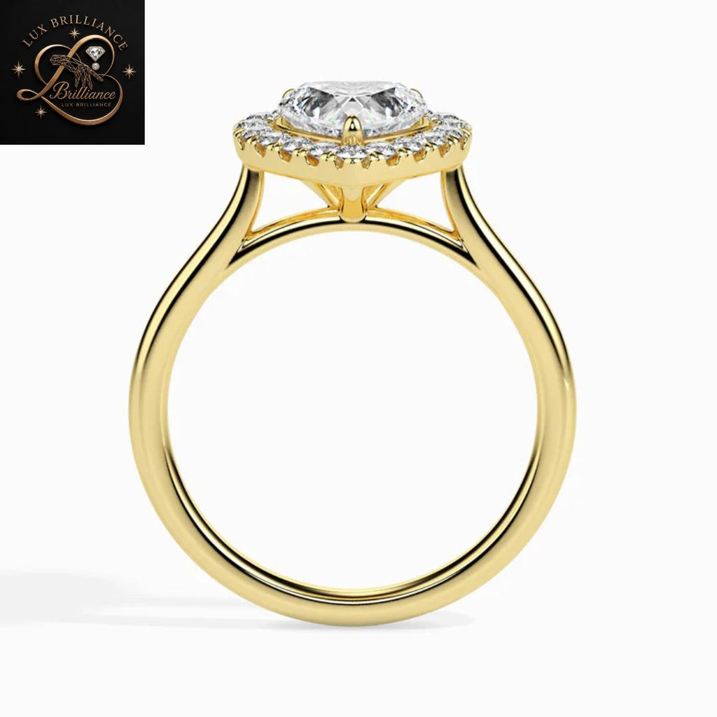Heart Cut Diamond Halo Wedding Ring | 18K  Yellow Gold | Promise Ring| gift for her