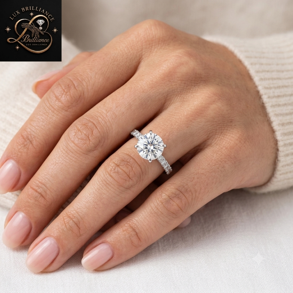 Half-Eternity Round Cut Engagement Ring | Lab Ground Shared Prong - Pave Diamond Ring | Gift For Her (Copy) (Copy) (Copy)