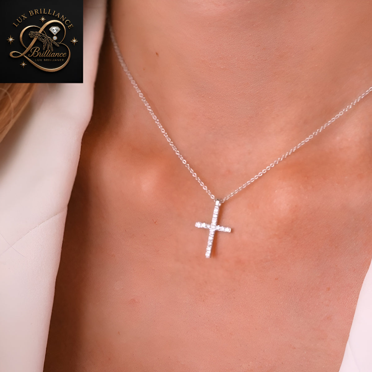 Delicate Floating Diamond Cross Necklace | 18K White Gold Jewelry | Anniversary Gift