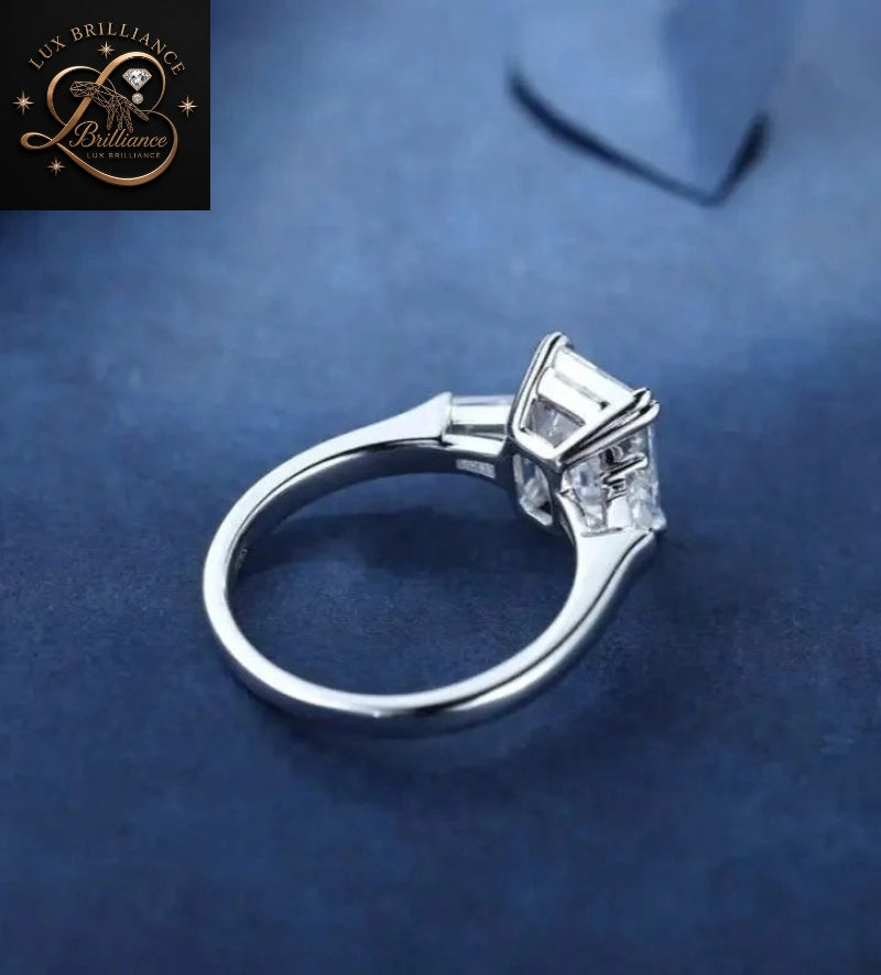 Three Stone Emerald Diamond Engagement Ring | Side Stone Tapered Baguettes Ring