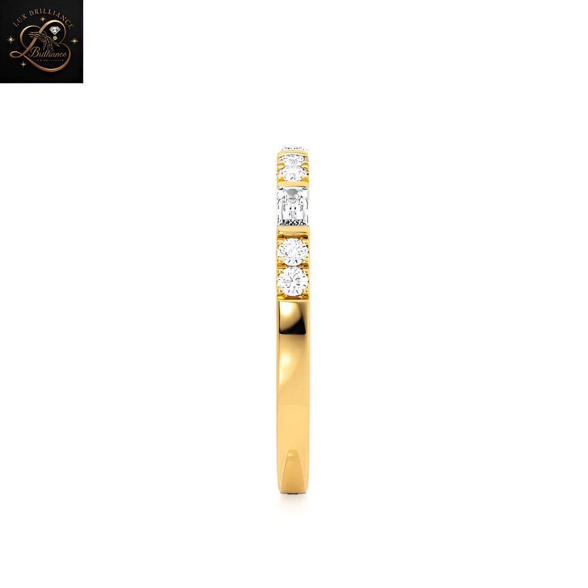 Alternating Round & Baguette Eternity Ring | Lab Diamond Statement 18K Yellow Gold Ring |Gift For Her