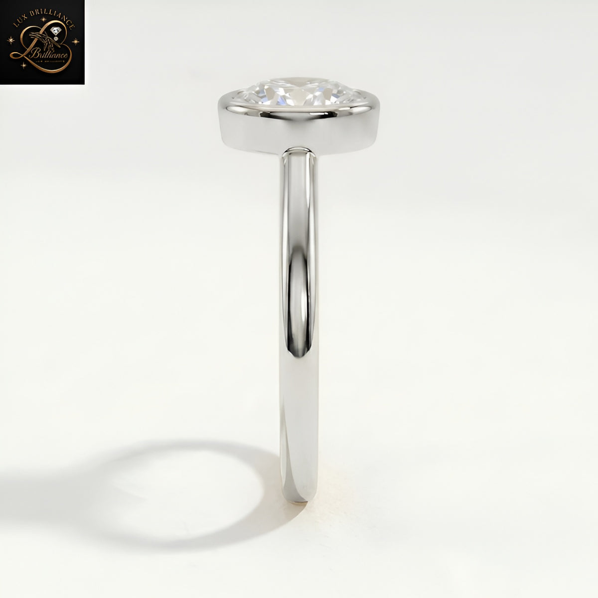 Round Cut Bezel Set Solitaire Engagement Ring | 18K White Gold Lab Ground Diamond Ring | Gift For Her