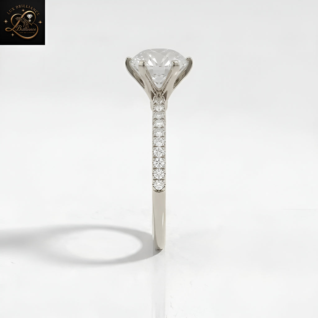 Solitaire Round Cut Engagement Ring | 18K Lab Ground 6 Prong - Pave Diamond Ring | Gift For Her (Copy) (Copy)