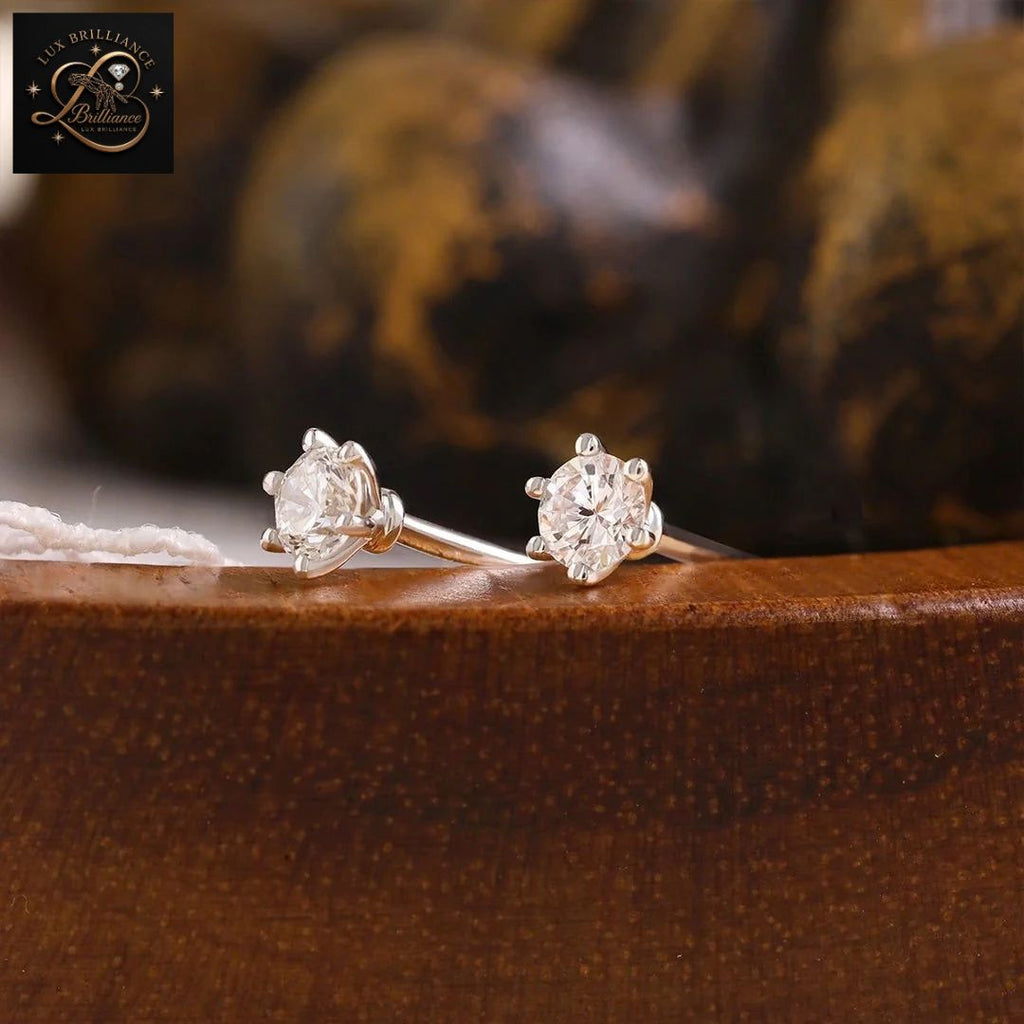 6-Prong Round Cut Solitaire Diamond Stud Earrings in 14K Gold | Push Back